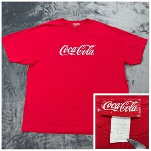 Vintage 90s Coca-Cola Logo Mens Graphic Streetwear T-Shirt Red Short Sleeve XL